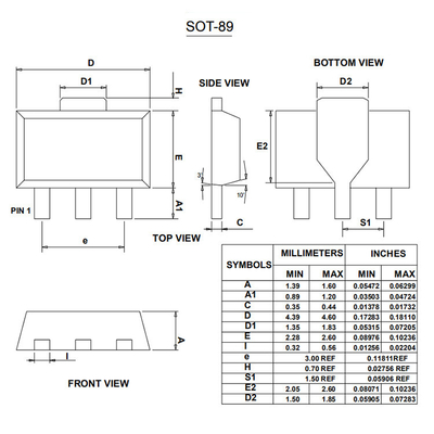 SOT-89 D882 NPN Transistor Elektronik Plastik Enkapsulasi Daya Dissipasi