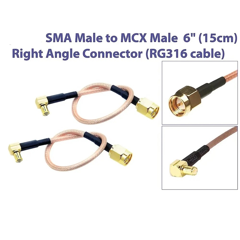 Low Loss Cable SMA-Male To MCX Male Right Angle 6 Inch 15cm Connector RF RG316 Coaxial Antenna Pigtail